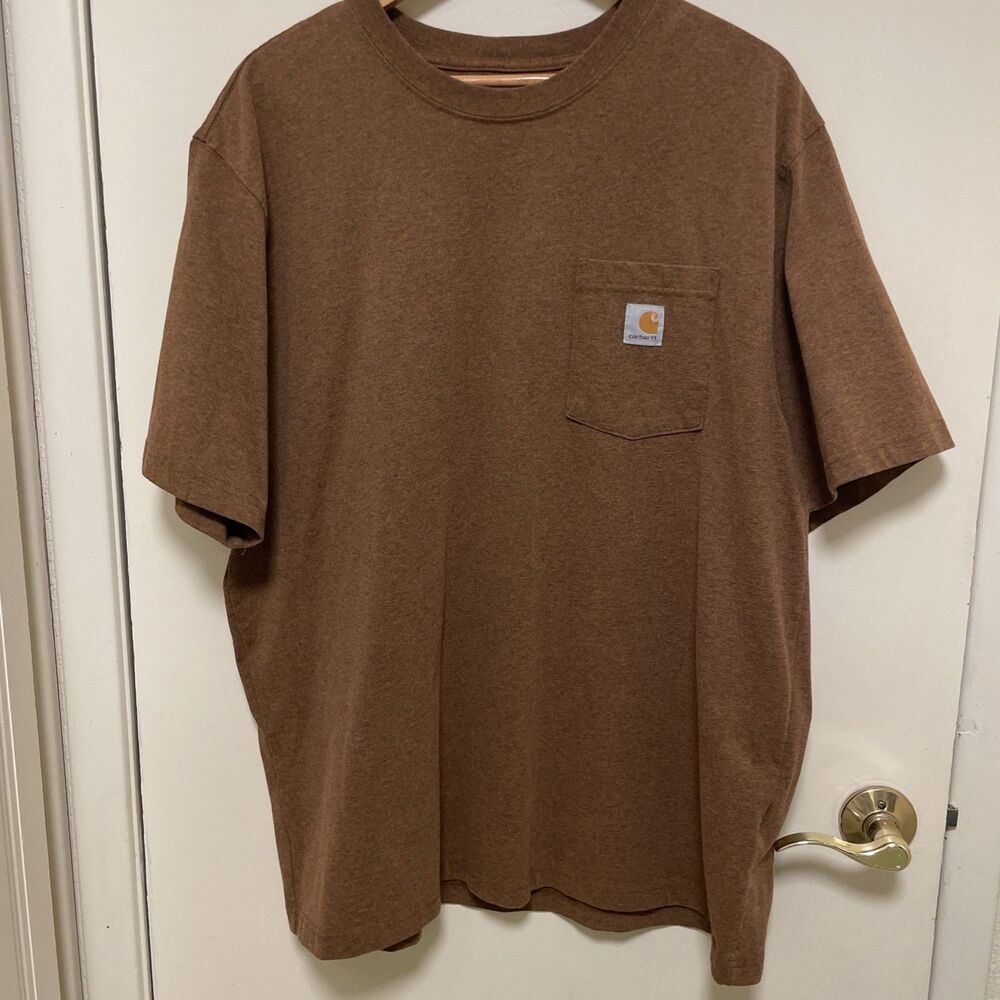 Carhartt Shirt Mens XL Brown Pocket Logo Loose Fit Short Sleeve Workwear